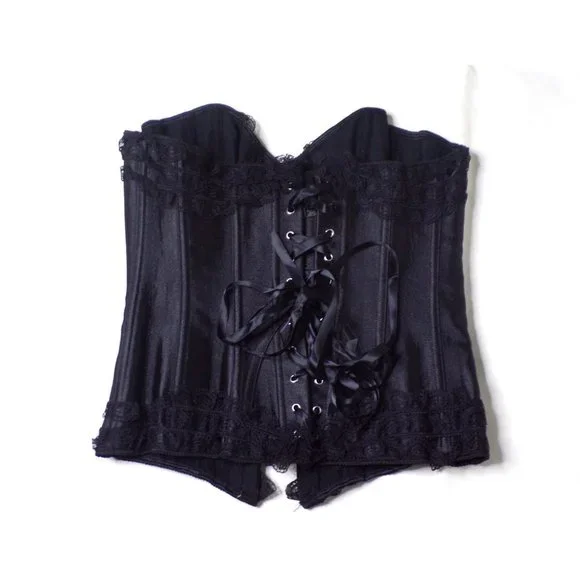 FELINA Corset Bustier Satin Lace Hook & Pin Black Large 6-8 NEW $78 - Picture 5 of 7